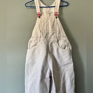 Pink moda vintage 90s Denim Overalls beat up and cut off small women